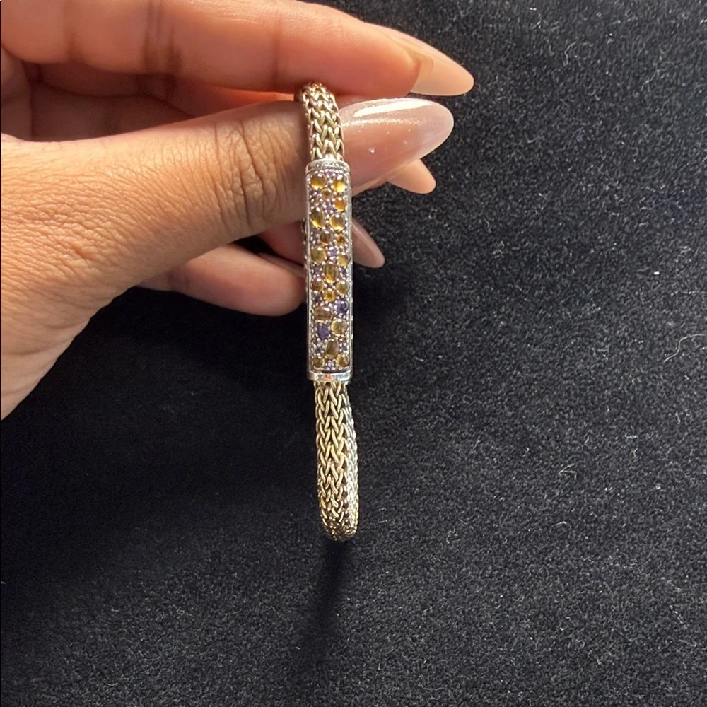 John Hardy 18k Gold and Silver Bracelet with With Yellow and Purple Stones
